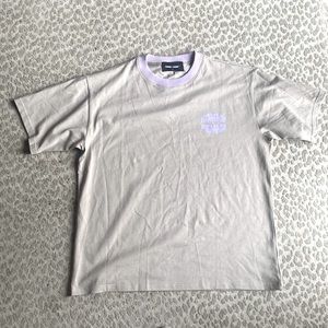 Homme + Femme 100% Cotton Beige & Lavender Ringer Short Sleeve Logo Tee, size L